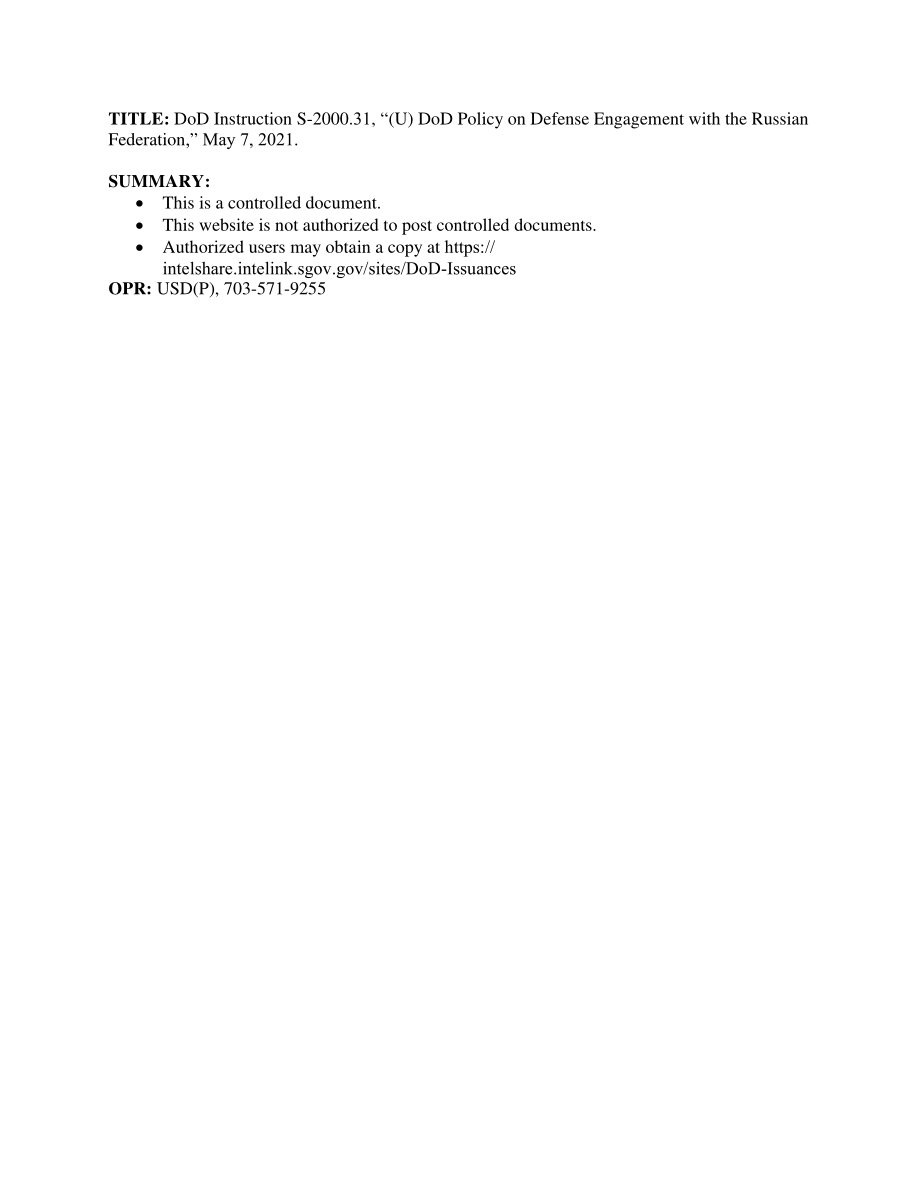 DoDI S-2000.31 国防部与俄罗斯联邦的国防接触政策.pdf_第1页