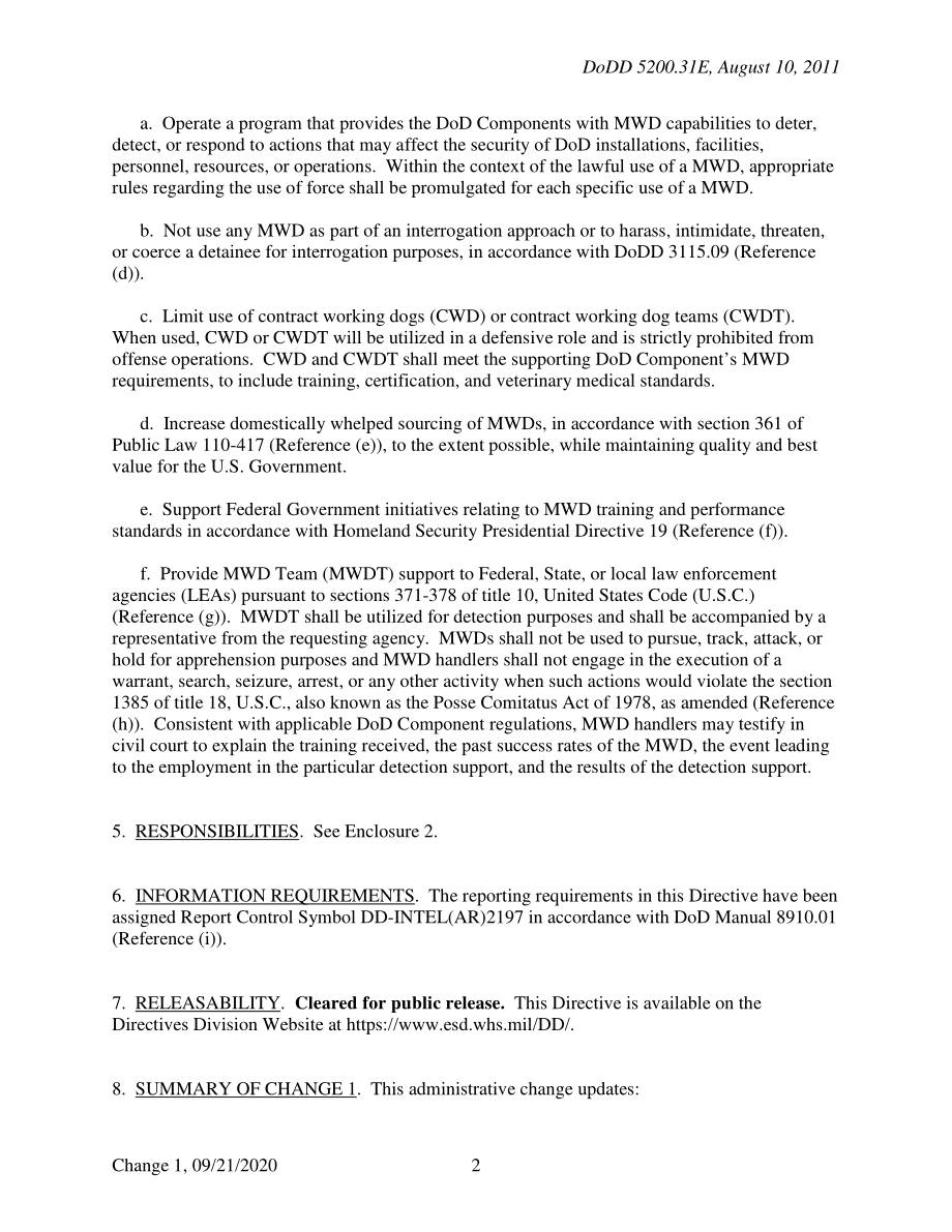 DoDD 5200.31E 国防部军用工作犬（MWD）计划.pdf_第2页