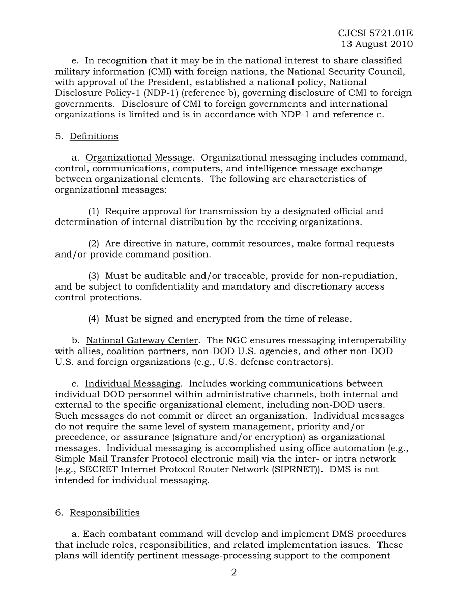 CJCSI 5721.01E 国防电文系统和相关的遗留电文处理系统.pdf_第2页