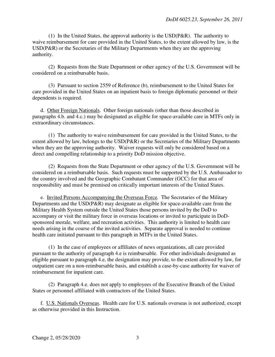 DoDI 6025.23 秘书指定人员（SECDES）计划下的医疗保健资格和相关特别授权.pdf_第3页