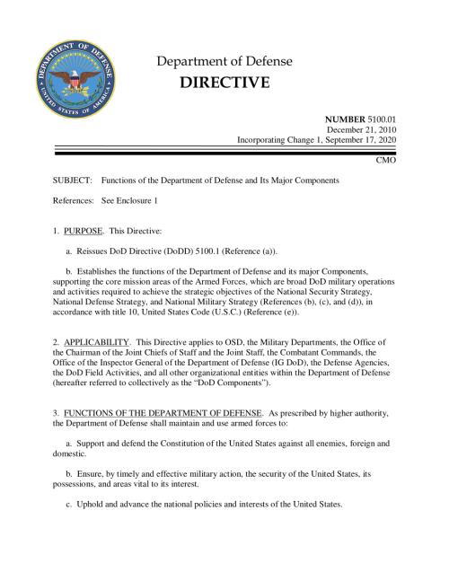 DoDD 5100.01 国防部及其主要部门的职能.pdf