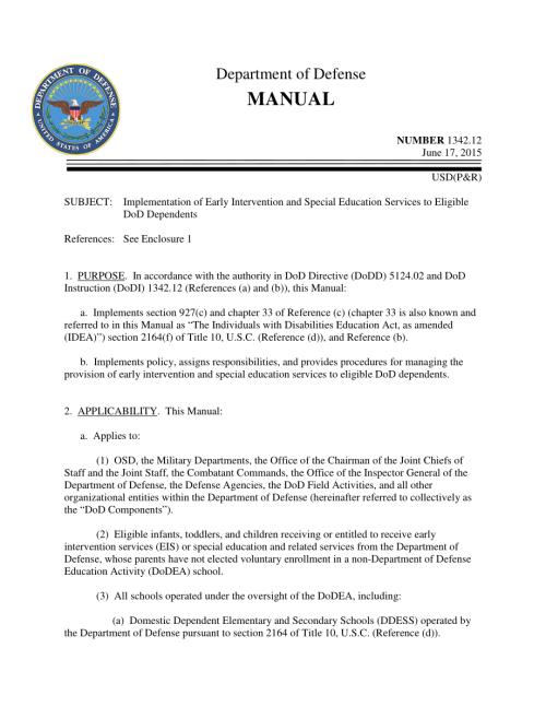 DoDM 1342.12 对符合条件的国防部家属实施早期干预和特殊教育服务.pdf