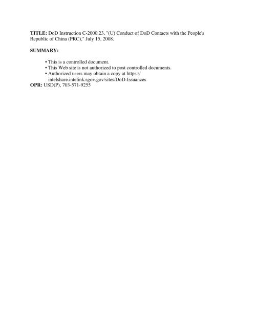 DoDI C-2000.23 （u）国防部与中华人民共和国（PRC）的联系.pdf
