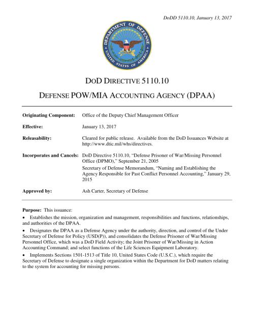 DoDD 5110.10 国防部战俘失踪人员会计署（DPAA）.pdf