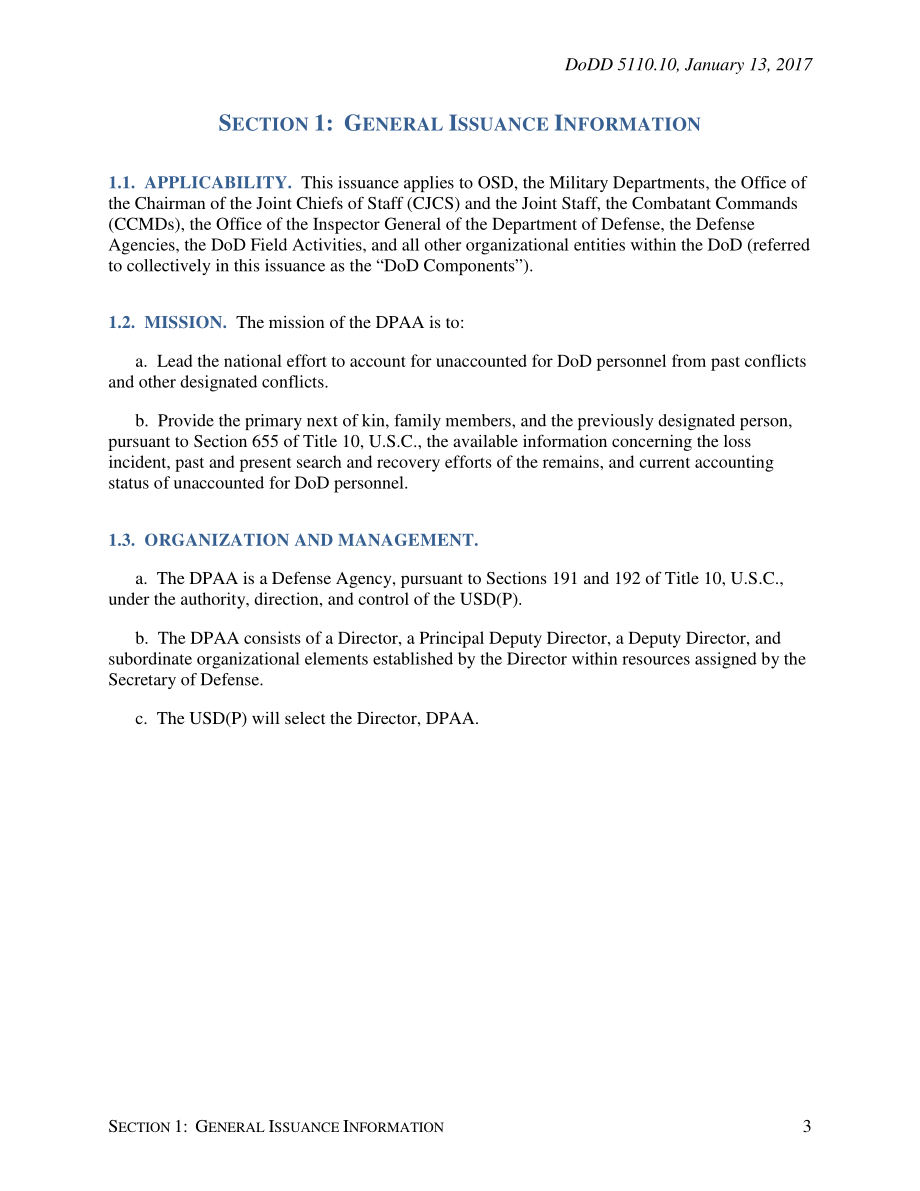 DoDD 5110.10 国防部战俘失踪人员会计署（DPAA）.pdf_第3页