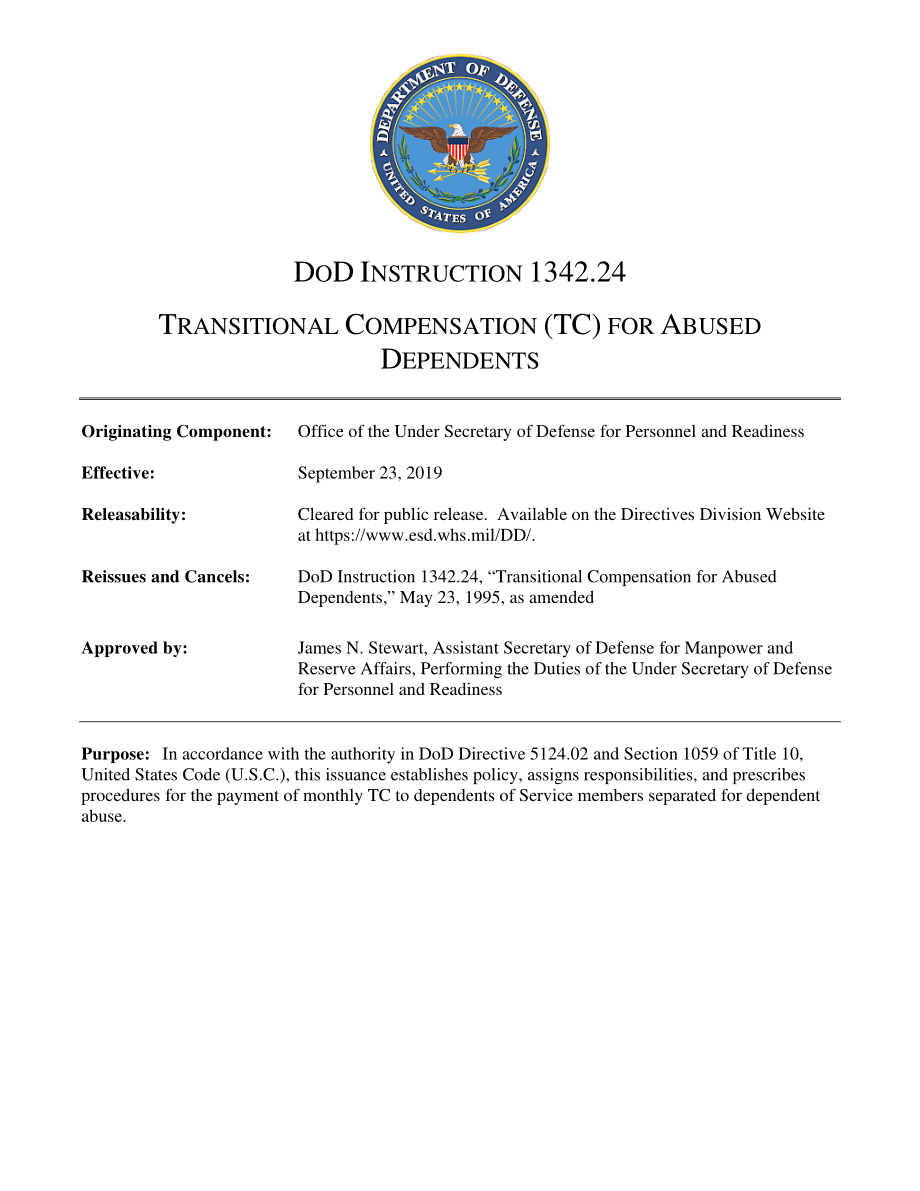 DoDI 1342.24 受虐待家属的过渡补偿（TC）.pdf_第1页