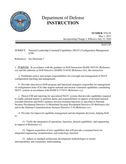 DoDI 3741.01 (previously DoDI 3710.01) 国家领导指挥能力（NLCC）配置管理（CM）.pdf