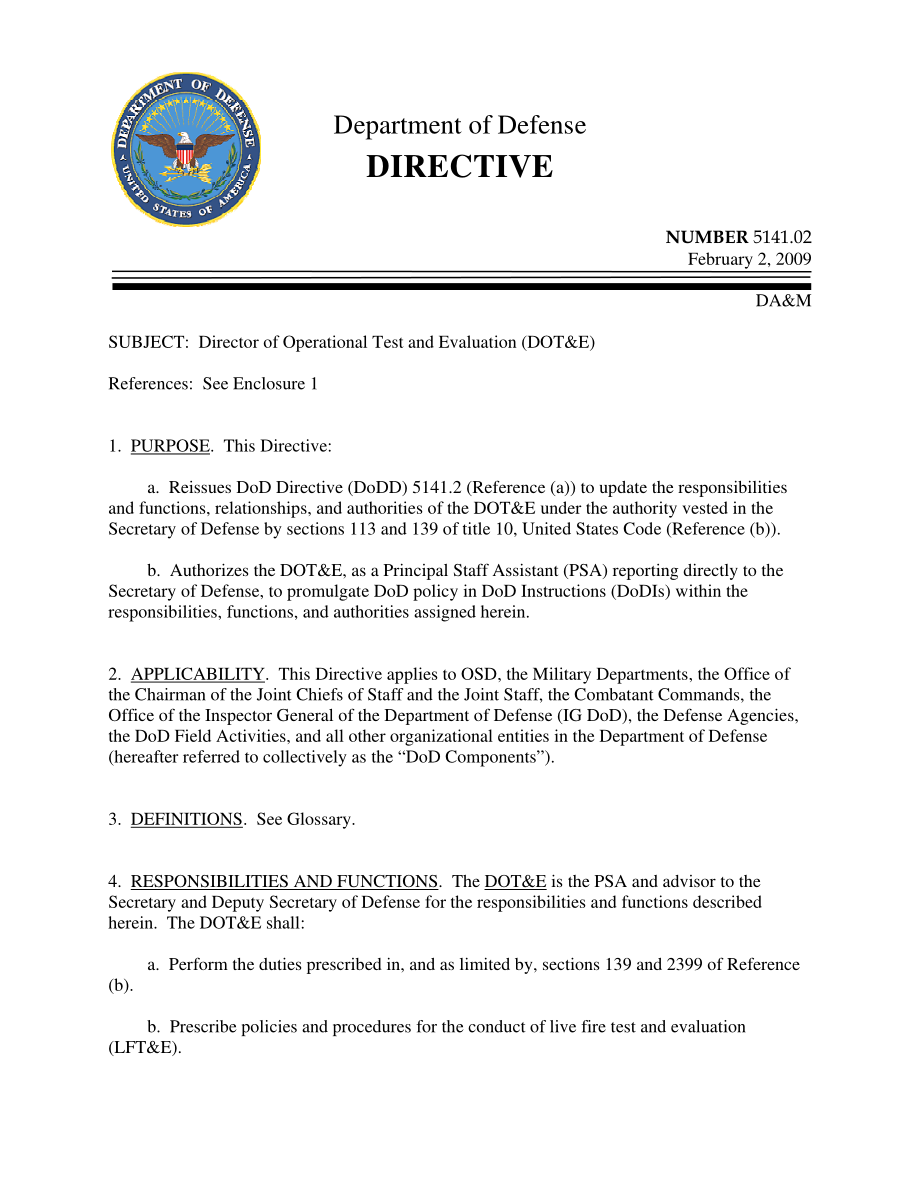 DoDD 5141.02 运营测试和评估主任（DOT&E）.pdf_第1页