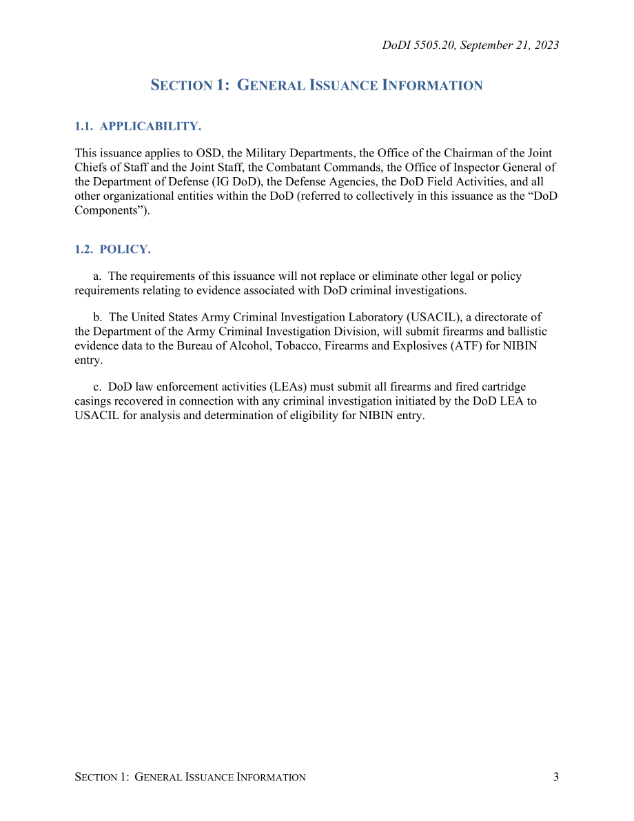 DoDI 5505.20 将证据处理到与国防部刑事调查有关的国家综合弹道信息网络中.pdf_第3页