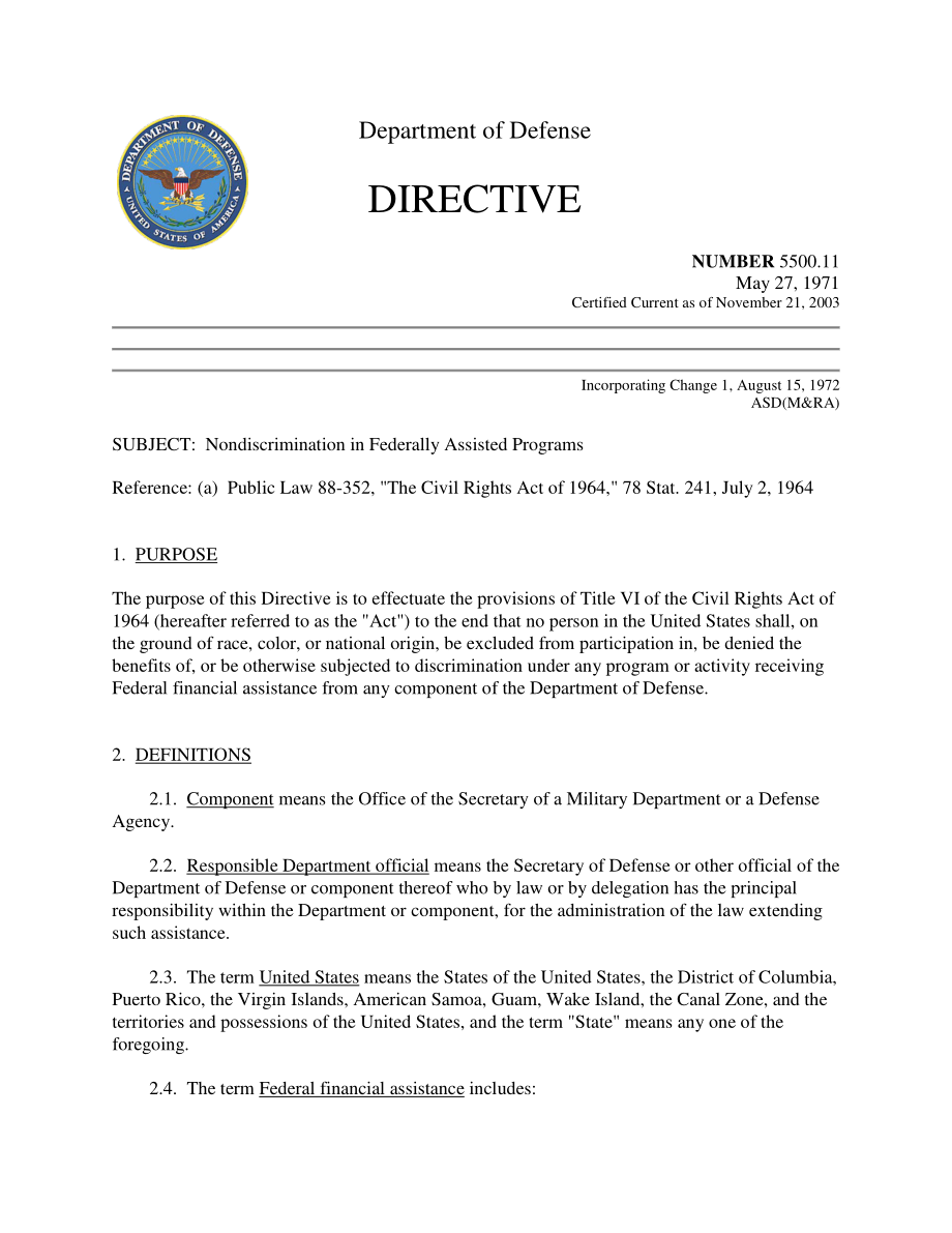 DoDD 5500.11 联邦援助计划中的非歧视.pdf_第1页