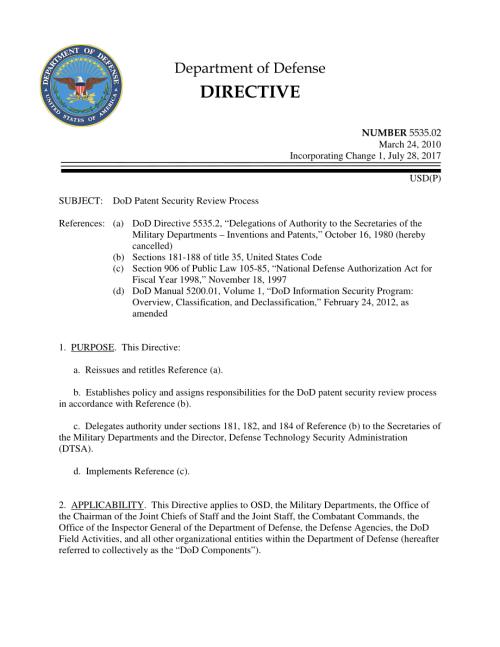 DoDD 5535.02 美国国防部专利安全审查流程.pdf
