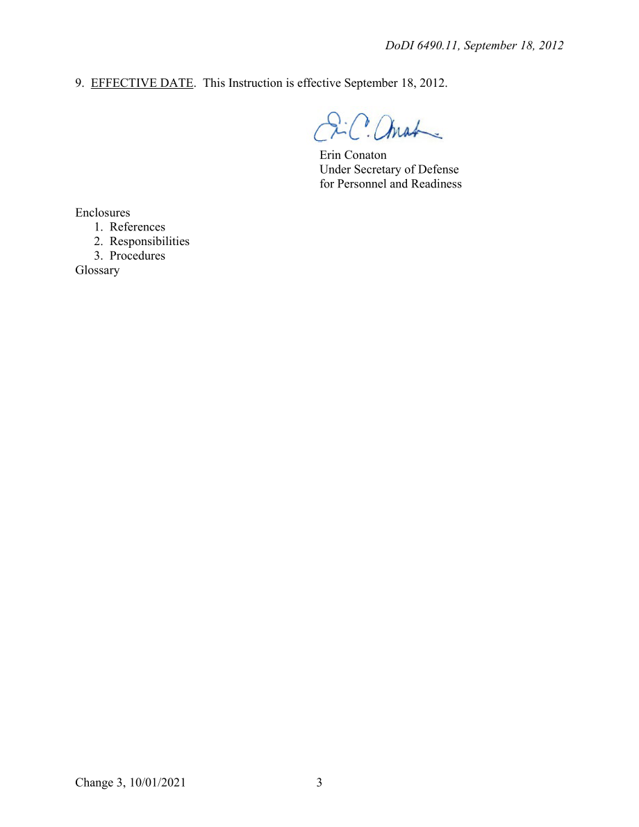 DoDI 6490.11 国防部部署环境下轻度创伤性脑损伤脑震荡管理政策指南.pdf_第3页