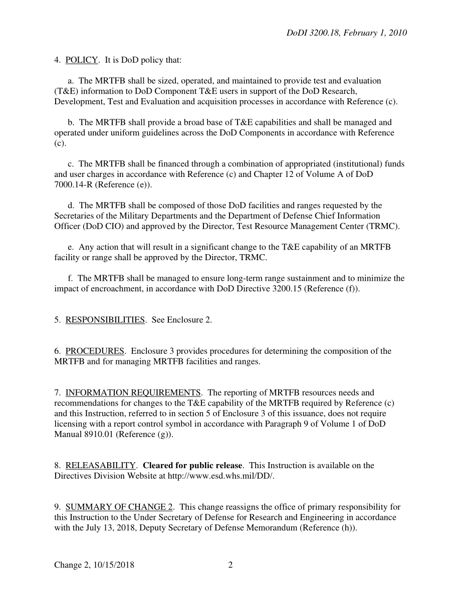 DoDI 3200.18 主要靶场和测试设施基地（MRTFB）的管理和运营.pdf_第2页