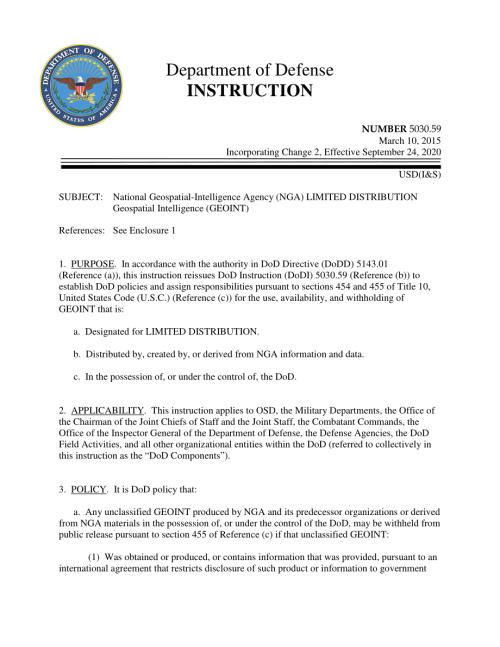 DoDI 5030.59 国家地理空间情报局（NGA）限制分发的地理空间情报.pdf
