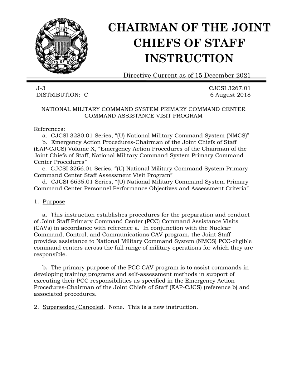 CJCSI 3267.01 国家军事指挥系统初级指挥中心指挥协助访问计划.pdf_第1页