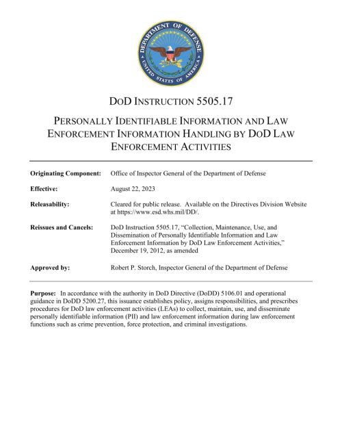 DoDI 5505.17 国防部执法活动的个人身份信息和执法信息处理.pdf