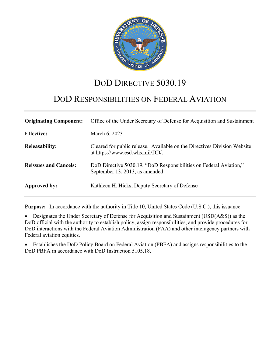 DoDD 5030.19 国防部对联邦航空的责任.pdf_第1页