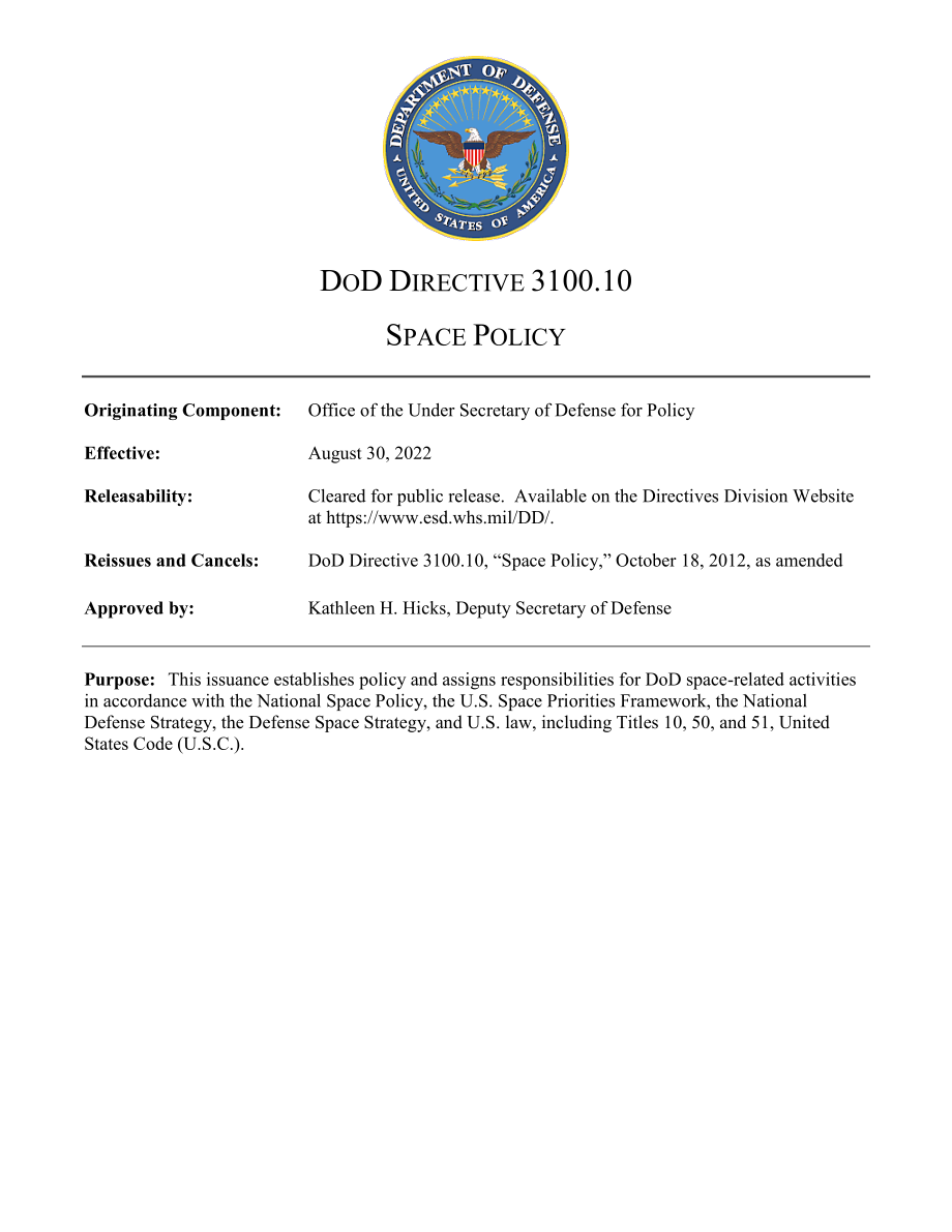 DoDD 3100.10 太空政策.pdf_第1页