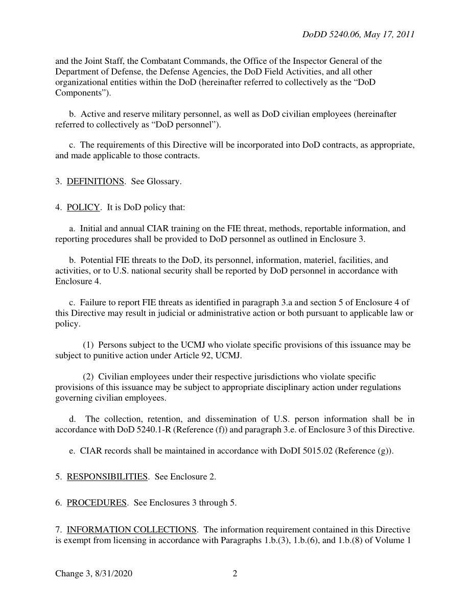 DoDD 5240.06 反情报意识和报告（CIAR）.pdf_第2页