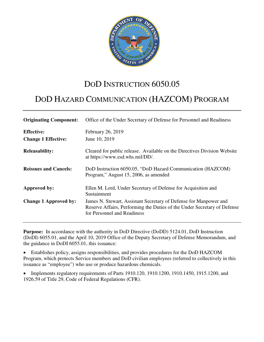 DoDI 6050.05 国防部危险通信（HAZCOM）计划.pdf_第1页