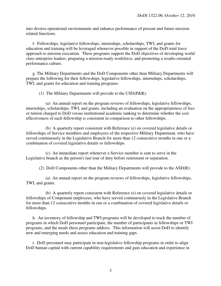 DoDI 1322.06 研究金、立法研究金、实习、奖学金、Training-With-Industry（TWI）以及为国防部或国防部人员提供的教育和培训补助金.pdf_第3页