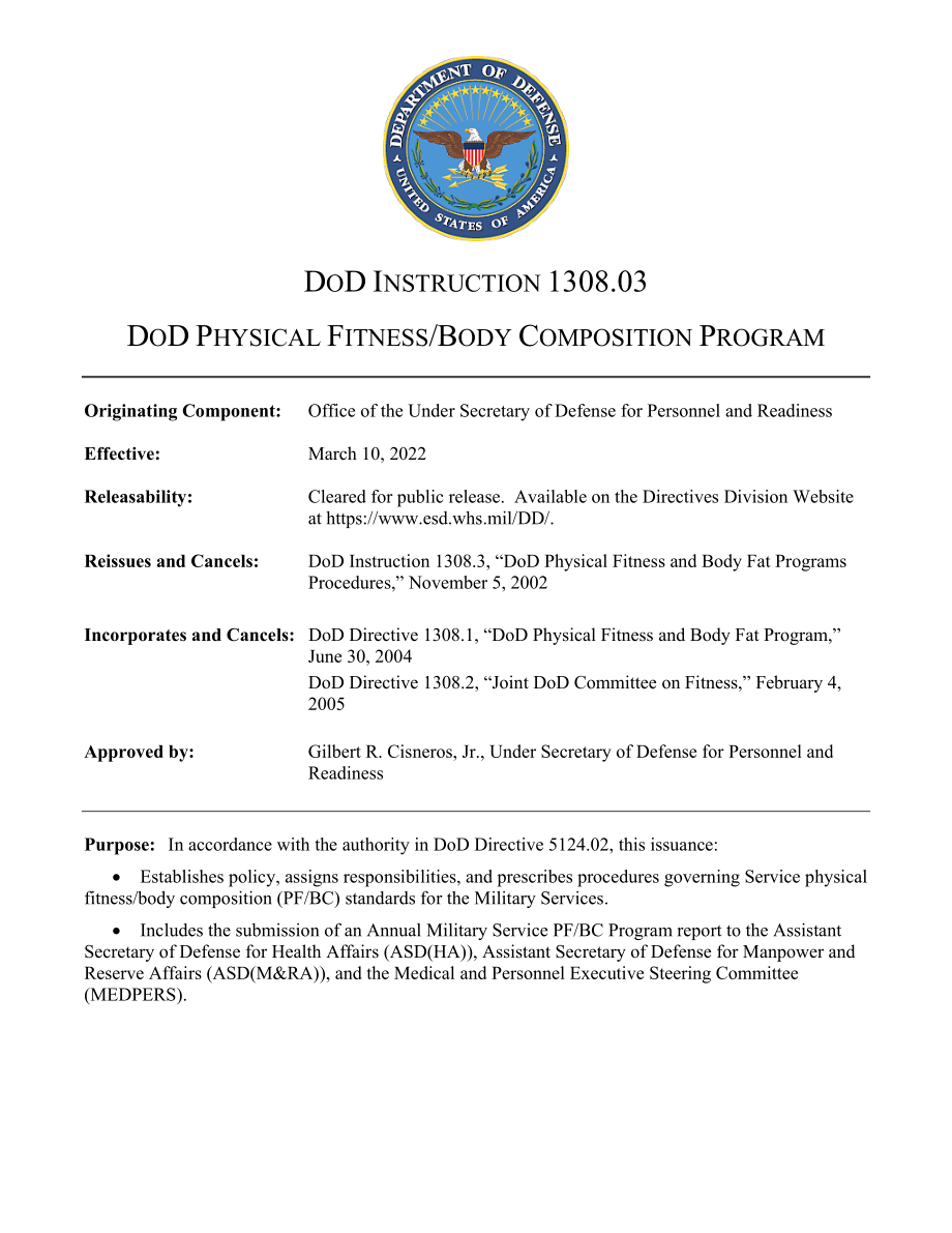 DoDI 1308.03 国防部身体健康身体成分计划.pdf_第1页