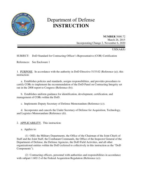 DoDI 5000.72 国防部合同官员代表（COR）认证标准.pdf