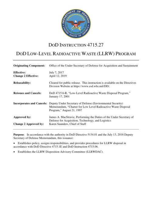 DoDI 4715.27 国防部低级放射性废物（LLRW）计划.pdf