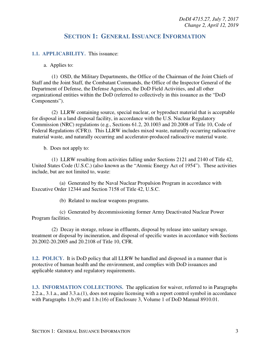 DoDI 4715.27 国防部低级放射性废物（LLRW）计划.pdf_第3页