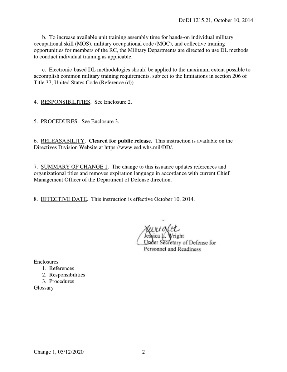 DoDI 1215.21 储备组件（RC）使用基于电子的分布式学习方法进行培训.pdf_第2页
