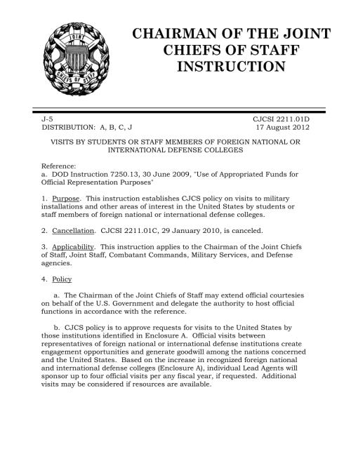 CJCSI 2211.01D 外国国防学院或国际国防学院学生或参谋部的到访.pdf