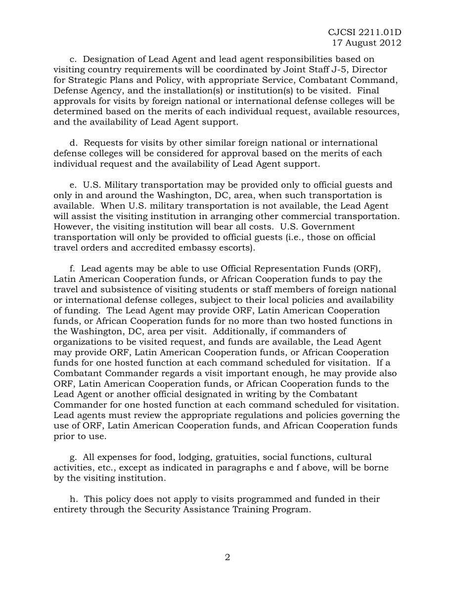 CJCSI 2211.01D 外国国防学院或国际国防学院学生或参谋部的到访.pdf_第2页
