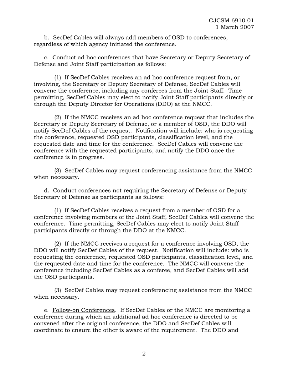 CJCSM 6910.01 召开国防部长办公室和联合参谋部电话会议的职责.pdf_第2页