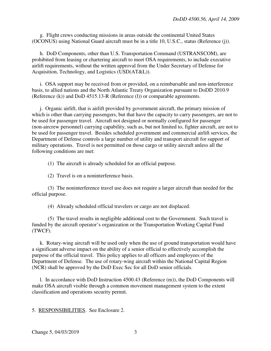 DoDD 4500.56 国防部关于使用政府飞机和航空旅行的政策.pdf_第3页