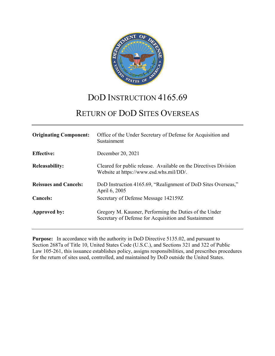 DoDI 4165.69 美国国防部海外基地的归还.pdf_第1页
