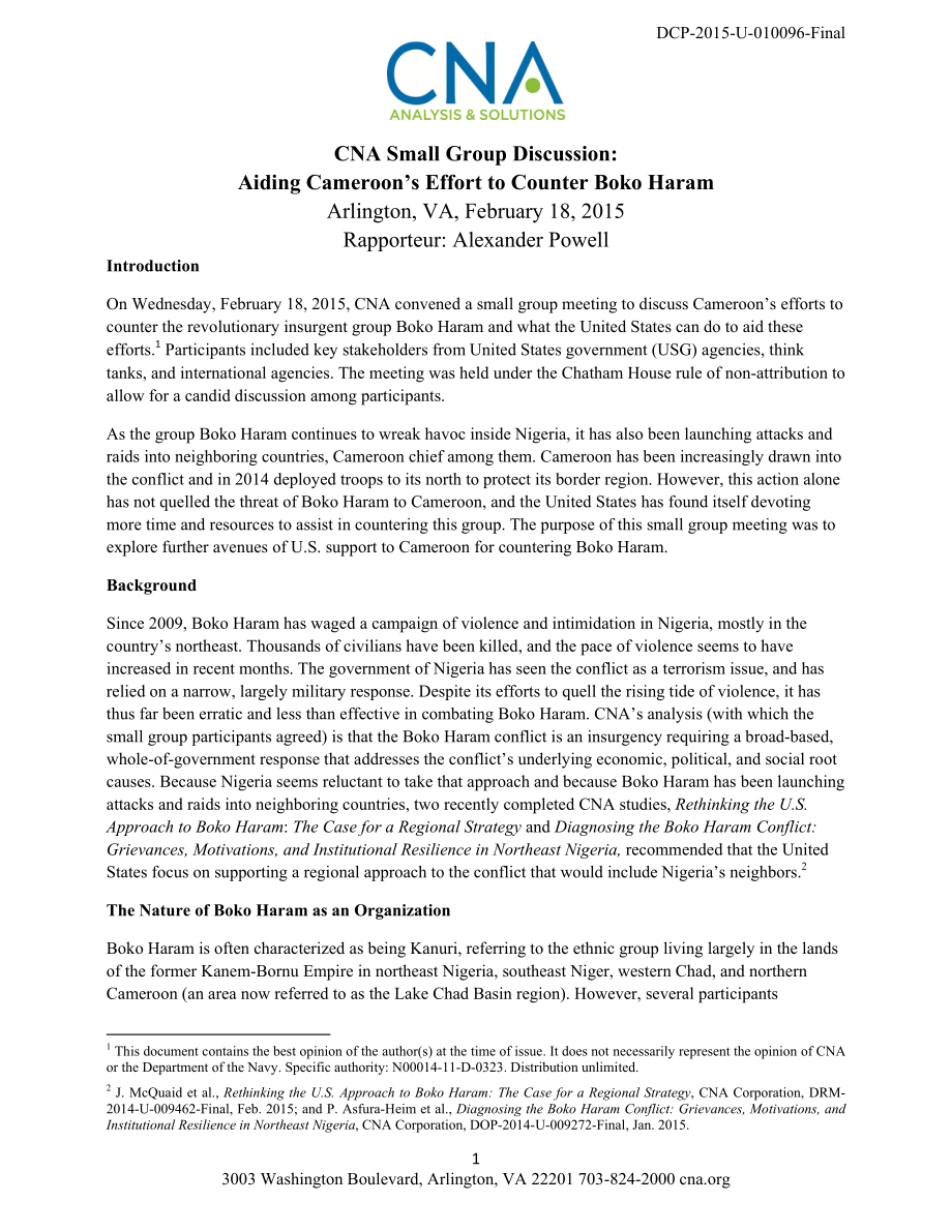 CNA_CNA小组讨论：协助喀麦隆打击博科圣地.pdf_第1页