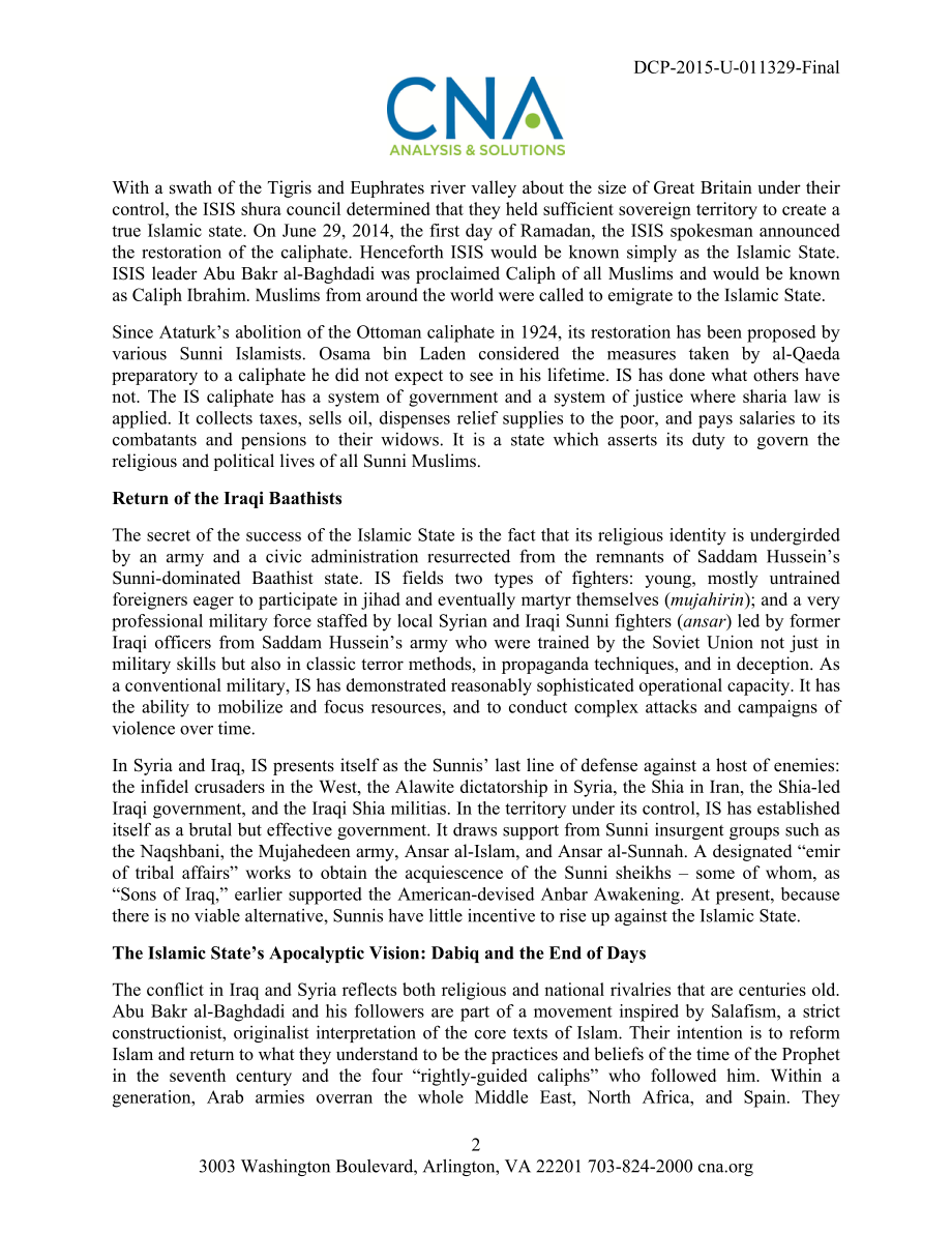 CNA_CNA 国家工艺研究所评估和应对伊斯兰国威胁会议：伦敦2015年6月11日.pdf_第2页