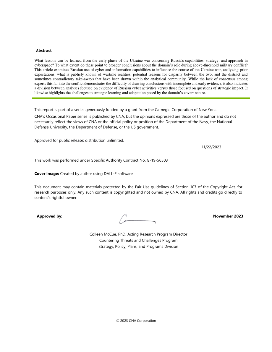 CNA_评估俄罗斯在乌克兰的网络和信息战：期望、现实和教训.pdf_第2页