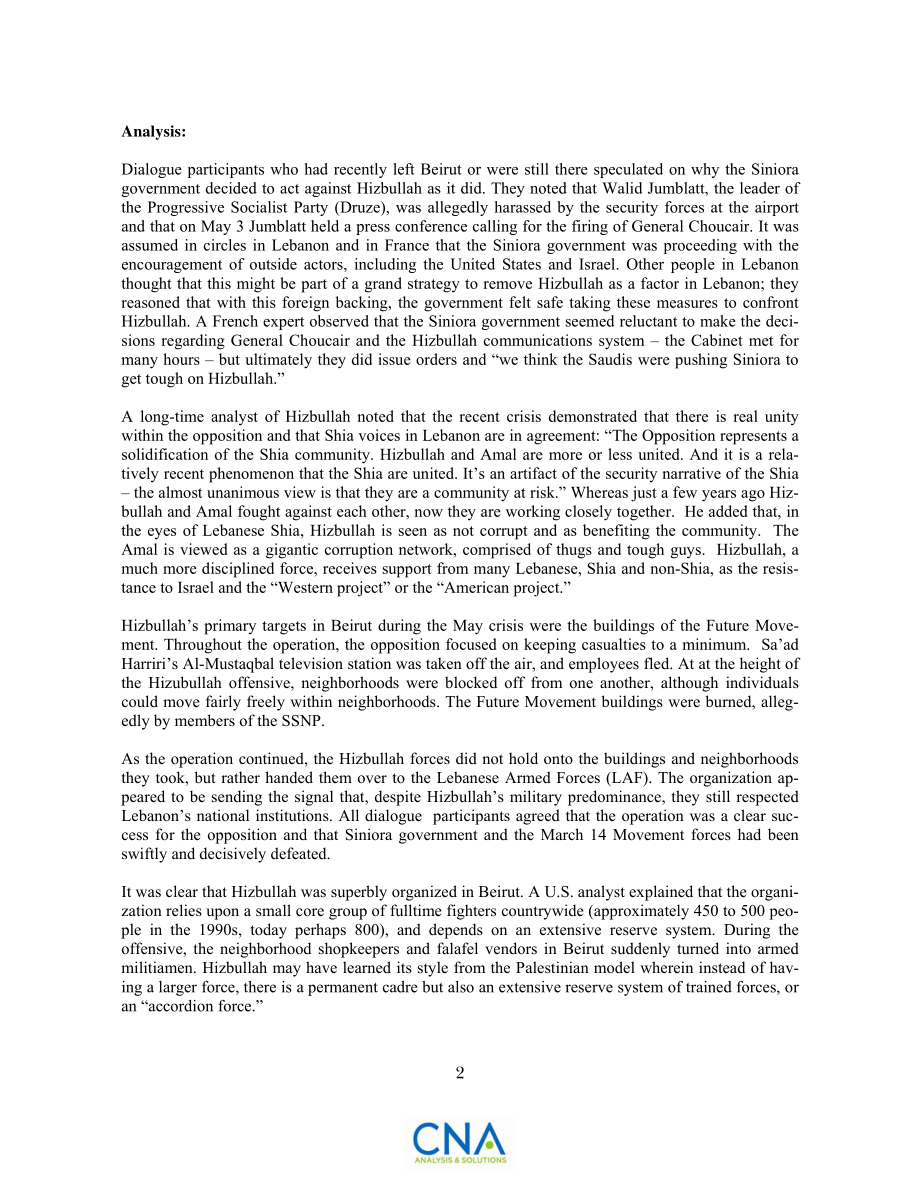 CNA_CNA 未来论坛：关于黎巴嫩问题的跨大西洋对话会议：巴黎2008年5月15日至16日.pdf_第2页