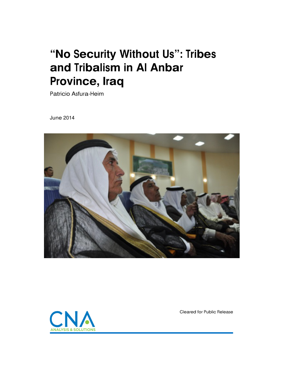 CNA_“没有我们就没有安全”：伊拉克安巴尔省的部落和部落主义.pdf_第1页