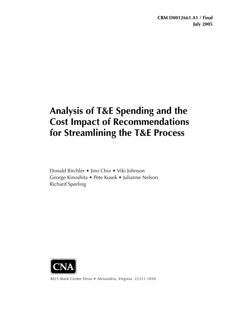 CNA_对T&E开支和简化T&E进程建议的成本影响的分析.pdf_第1页