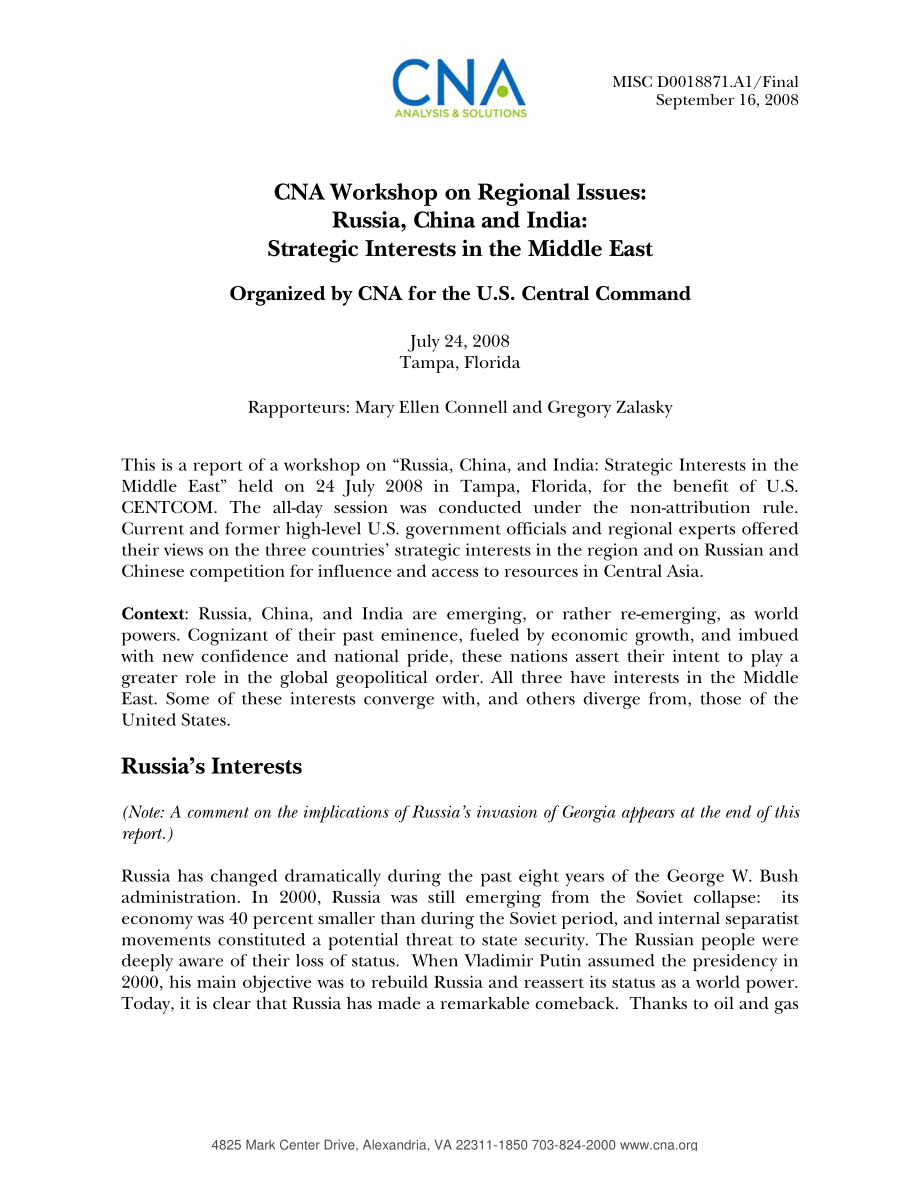 CNA_区域问题CNA讲习班：俄罗斯、中国和印度：中东战略利益.pdf_第1页