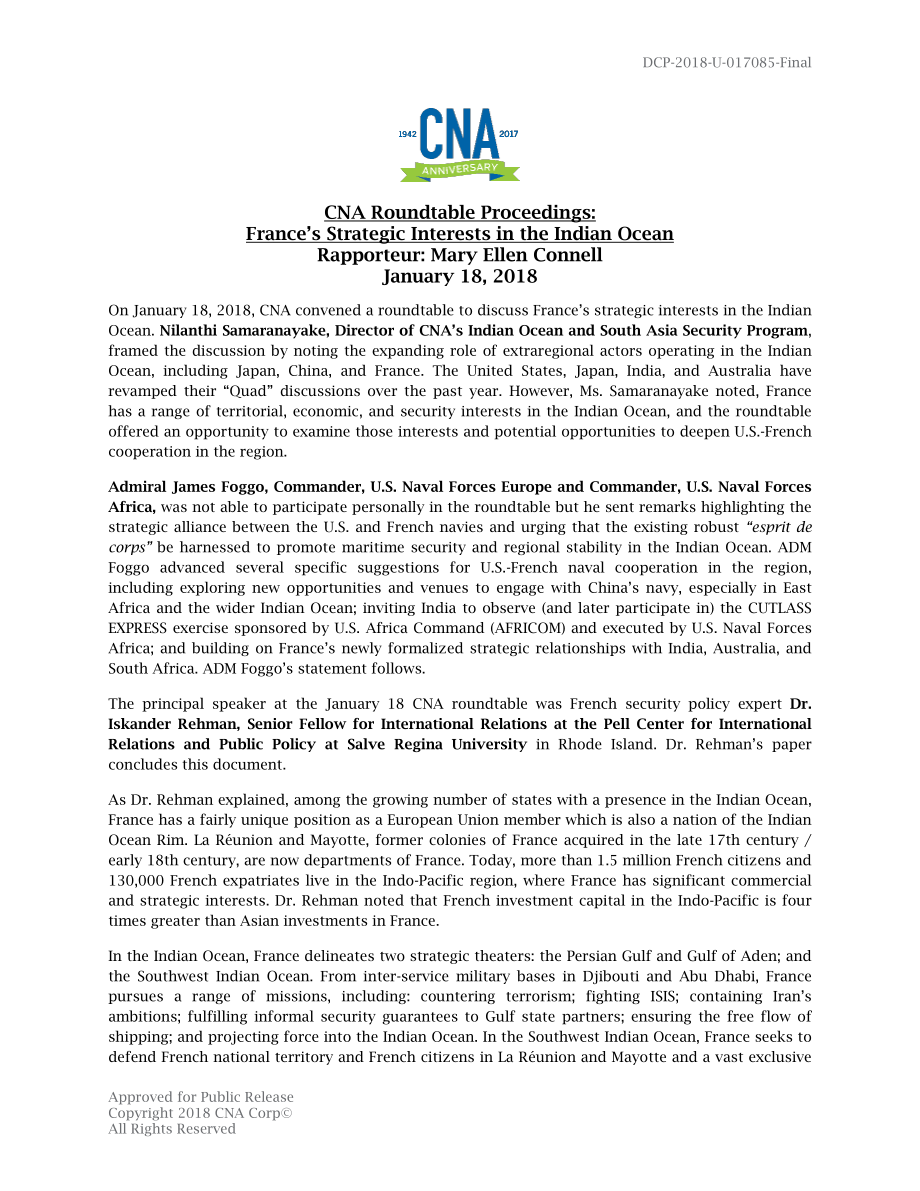 CNA_CNA圆桌会议录：法国在印度洋的战略利益.pdf_第1页