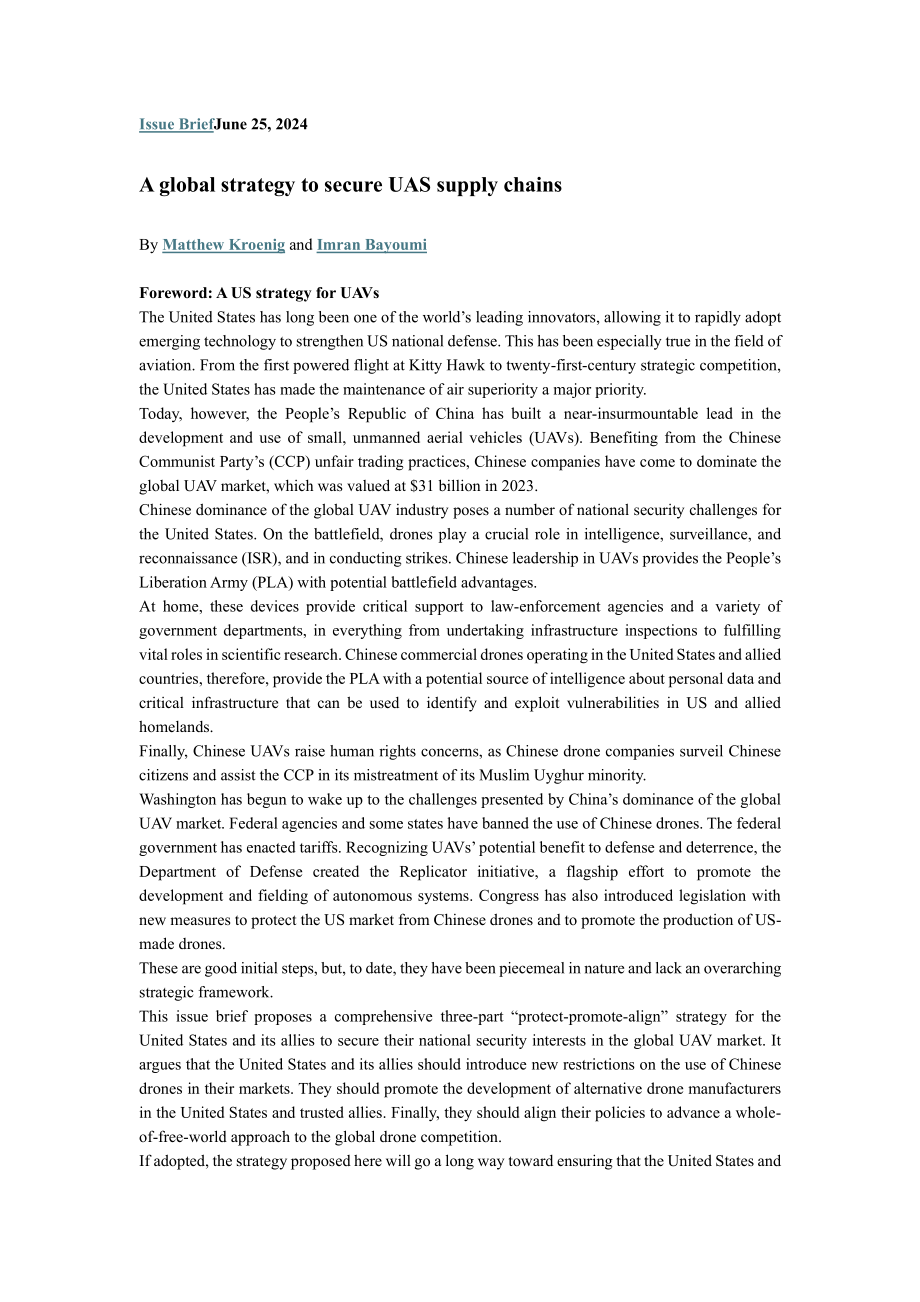 A global strategy to secure UAS supply chains_第1页