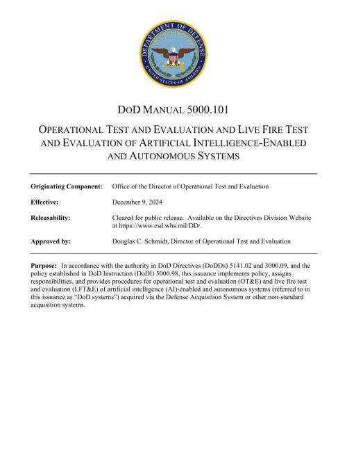 DODM 5000.101 人工智能赋能系统和自主系统的作战试验鉴定与实弹试验鉴定