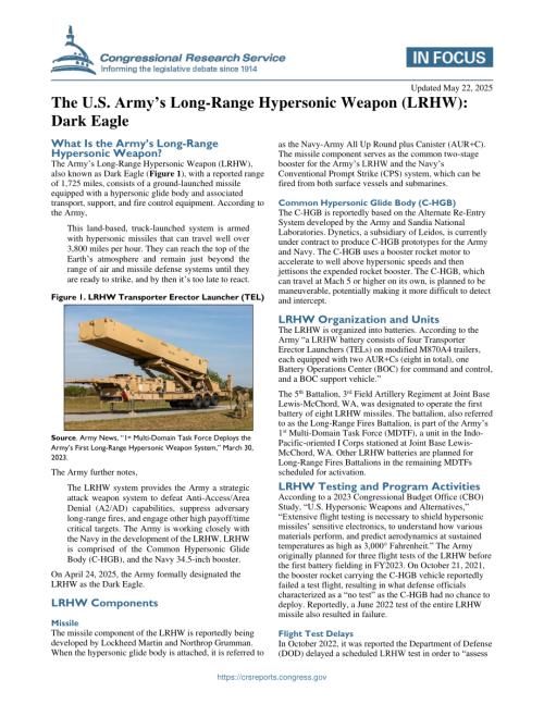 美国陆军的远程高超音速武器（LRHW）： 暗鹰