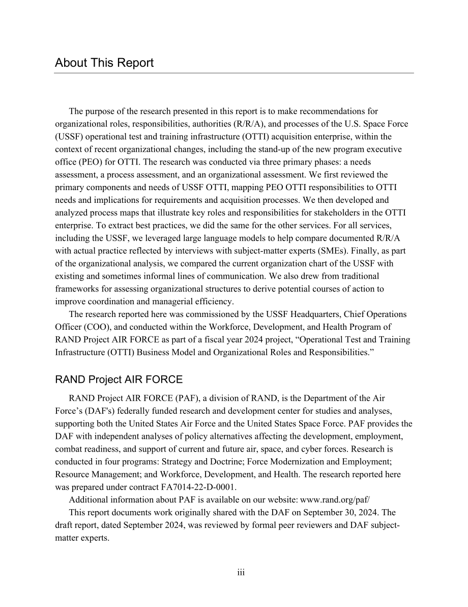 RRA3173-1 美国太空军作战试验与训练基础设施（OTTI）：组织角色、职责与权限建议_第3页