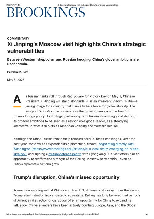xjp莫斯科之行凸显中国的战略弱点