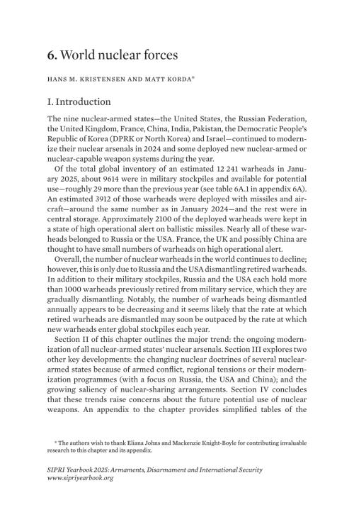 SIPRI 斯德哥尔摩国际和平研究所 2025 年年鉴 世界核力量章节试阅