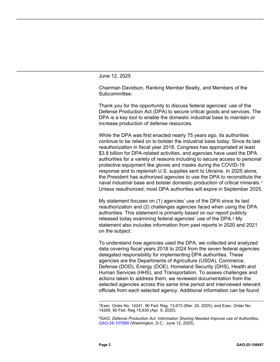 GAO 国防生产法： 2018 至 2024 财政年度的使用和挑战_第3页
